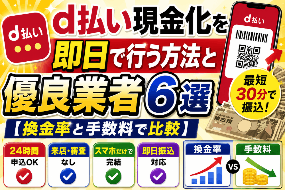 d払い現金化を即日で行う方法と優良業者6選【換金率と手数料で比較】